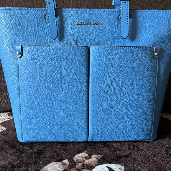 MICHAEL KORS South Pacific Blue Medium Silver-Tone Hardware Tote Handbag NWT - Picture 3 of 15